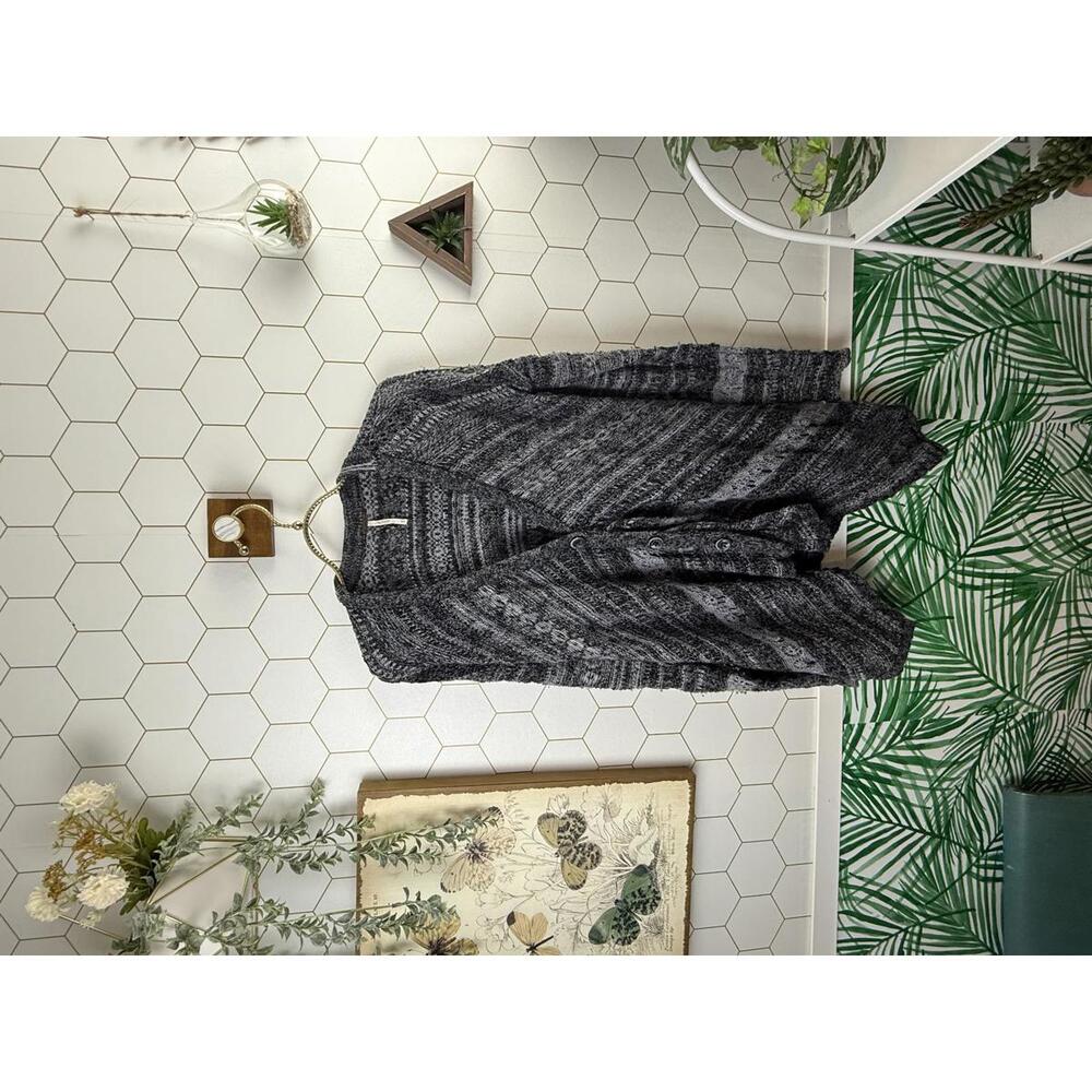 Free People Gray Heather Striped Knit Button-Up Long Sleeve Cardigan - Size - XS